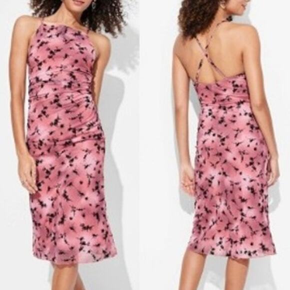 Wild Fable S Crisscross Back Flocked Mesh Midi Slip Dress  Y2K Coquette Formal - Picture 1 of 9